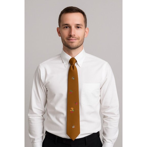 Johnny Miller Brown Floral and Berry Print Vintage Necktie - Picture 6 of 6